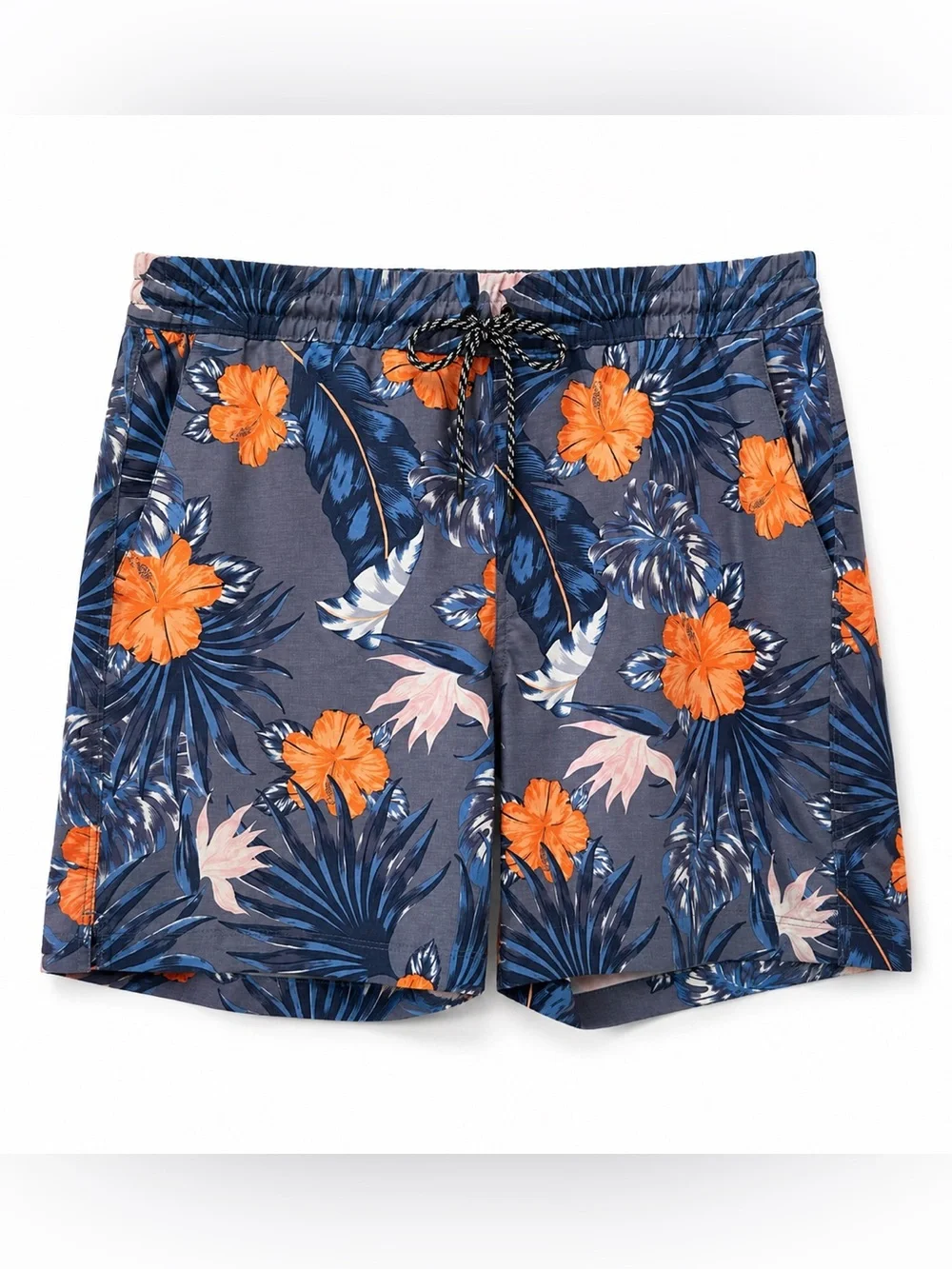 Hurley Men’s Large Hybrid Volley Swim Shorts Blue Orange Tropical Hibiscus